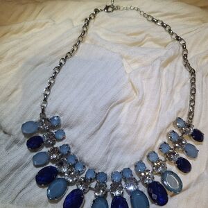 Limited Cobalt & Light Blue Jeweled Crystal Rhinestone Collar Necklace 18-20"